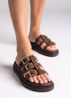 Σανδάλια flatforms δερμάτινα με περαστές φάσες Tfp