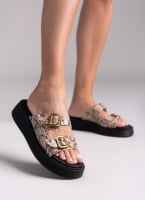 Σανδάλια flatforms δερμάτινα με print Estil