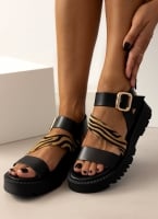 Σανδάλια flatforms δερμάτινα με λοξή φάσα TFP