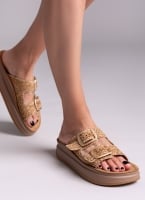 Σανδάλια flatforms δερμάτινα με ψάθα ZEFI FANTASY SANDALS