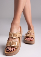 Σανδάλια flatforms δερμάτινα με ψάθα ZEFI FANTASY SANDALS