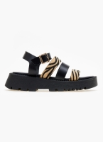 Σανδάλια flatforms δερμάτινα με συνθετικό ponyskin TFP