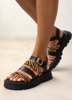 Σανδάλια flatforms δερμάτινα με συνθετικό ponyskin TFP