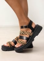 Σανδάλια flatforms δερμάτινα με συνθετικό ponyskin TFP