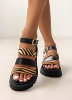 Σανδάλια flatforms δερμάτινα με συνθετικό ponyskin TFP