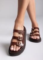 Σανδάλια flatforms δερμάτινα με τρεις φάσες Tfp