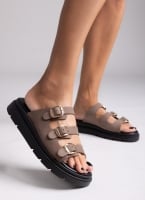 Σανδάλια flatforms δερμάτινα με τρεις φάσες Tfp