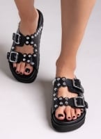 Σανδάλια flatforms δερμάτινα με τρουκς ATENEO