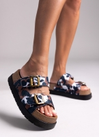 Σανδάλια flatforms δερμάτινα ponyskin με print