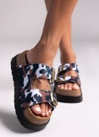 Σανδάλια flatforms δερμάτινα ponyskin με print