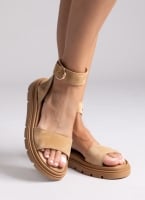Σανδάλια flatforms καστόρινα με μπαρέτα TFP