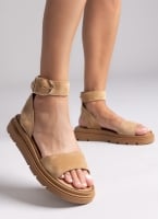 Σανδάλια flatforms καστόρινα με μπαρέτα TFP