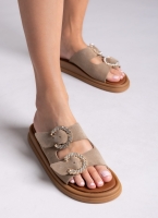 Σανδάλια flatforms καστόρινα με στρας Estil