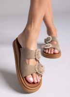 Σανδάλια flatforms καστόρινα με στρας Estil