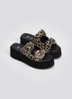 Σανδάλια flatforms ponyskin με print 2552/05