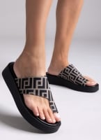 Σανδάλια flatforms υφασμάτινα με print Tfp
