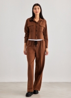 Σετ wide leg παντελόνι με crop πουκάμισο
