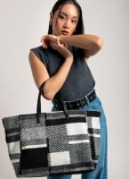Τσάντα shopper με ύφασμα και print