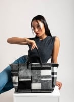 Τσάντα shopper με ύφασμα και print
