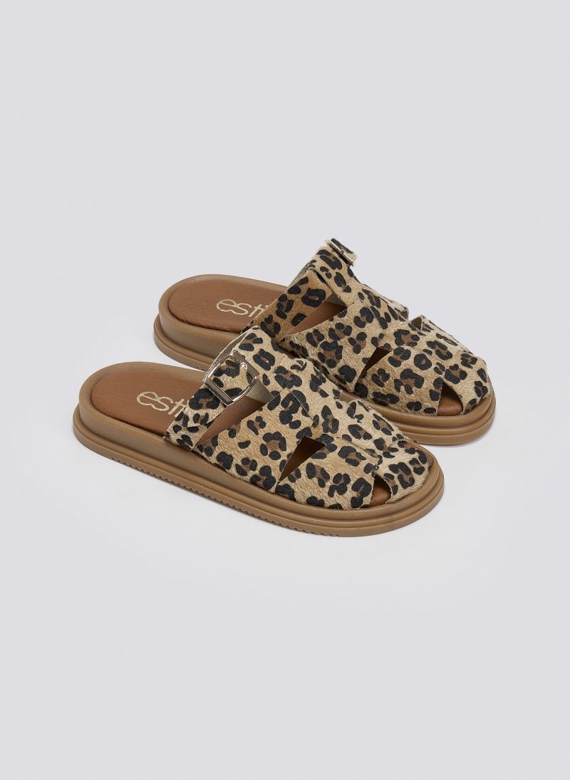 Clogs δερμάτινα με ponyskin και print Estil