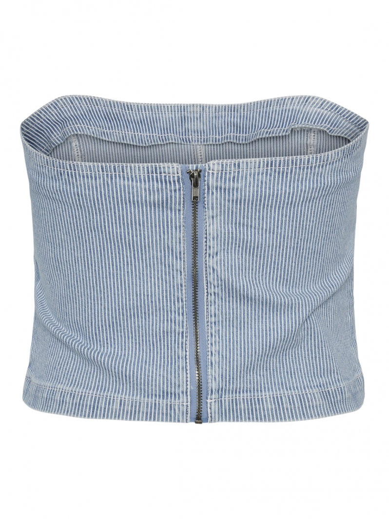 Crop top denim με ρίγες PIECES 17146794
