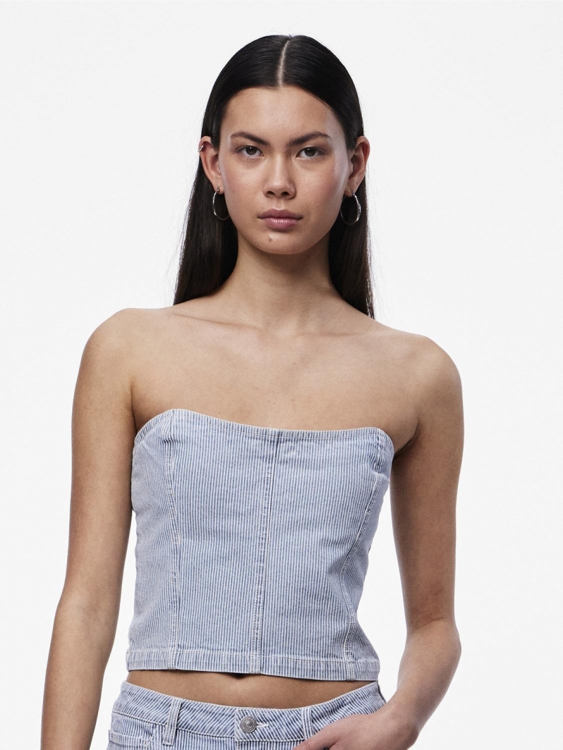 Crop top denim με ρίγες PIECES 17146794
