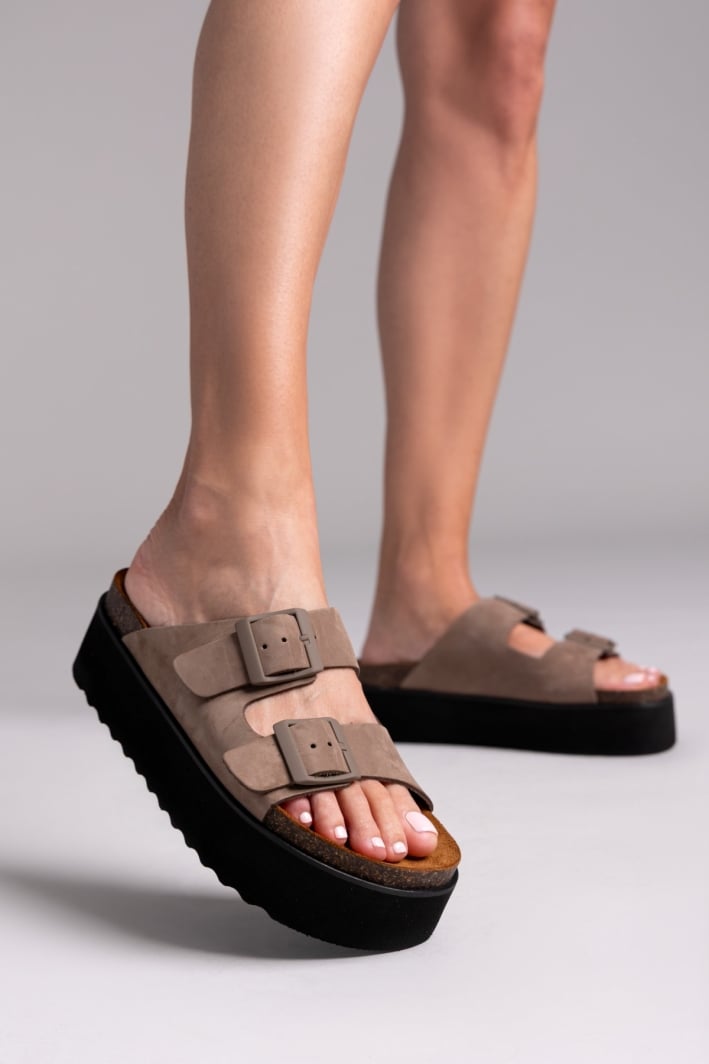 Flatform δερμάτινα nabuk σανδάλια ATENEO
