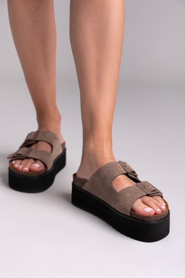 Flatform δερμάτινα nabuk σανδάλια ATENEO