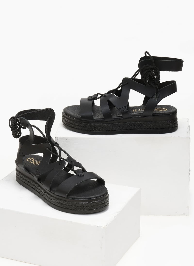 Σανδάλια flatforms δερμάτινα με δέσιμο estil