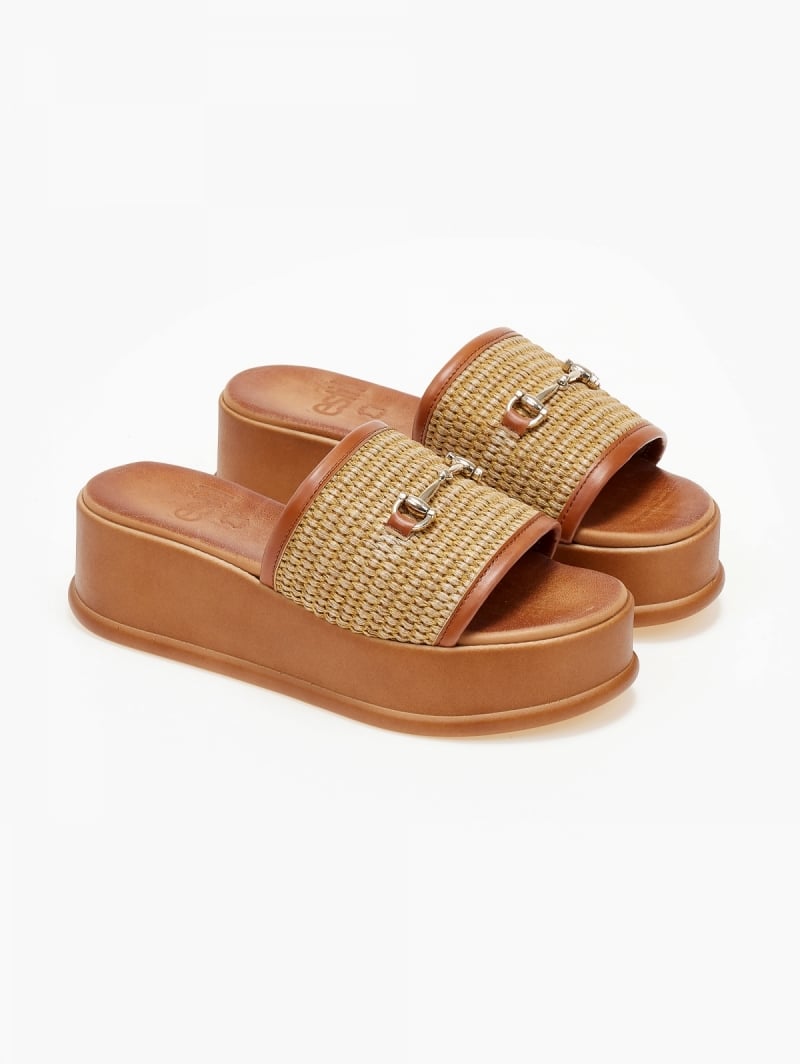 Flatforms δερμάτινα με ψάθινη φάσα Estil
