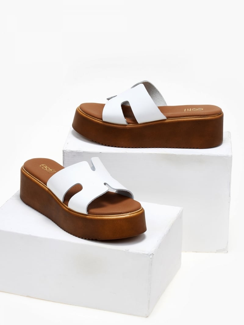 Flatforms δερμάτινα σανδάλια με ανοίγματα Estil