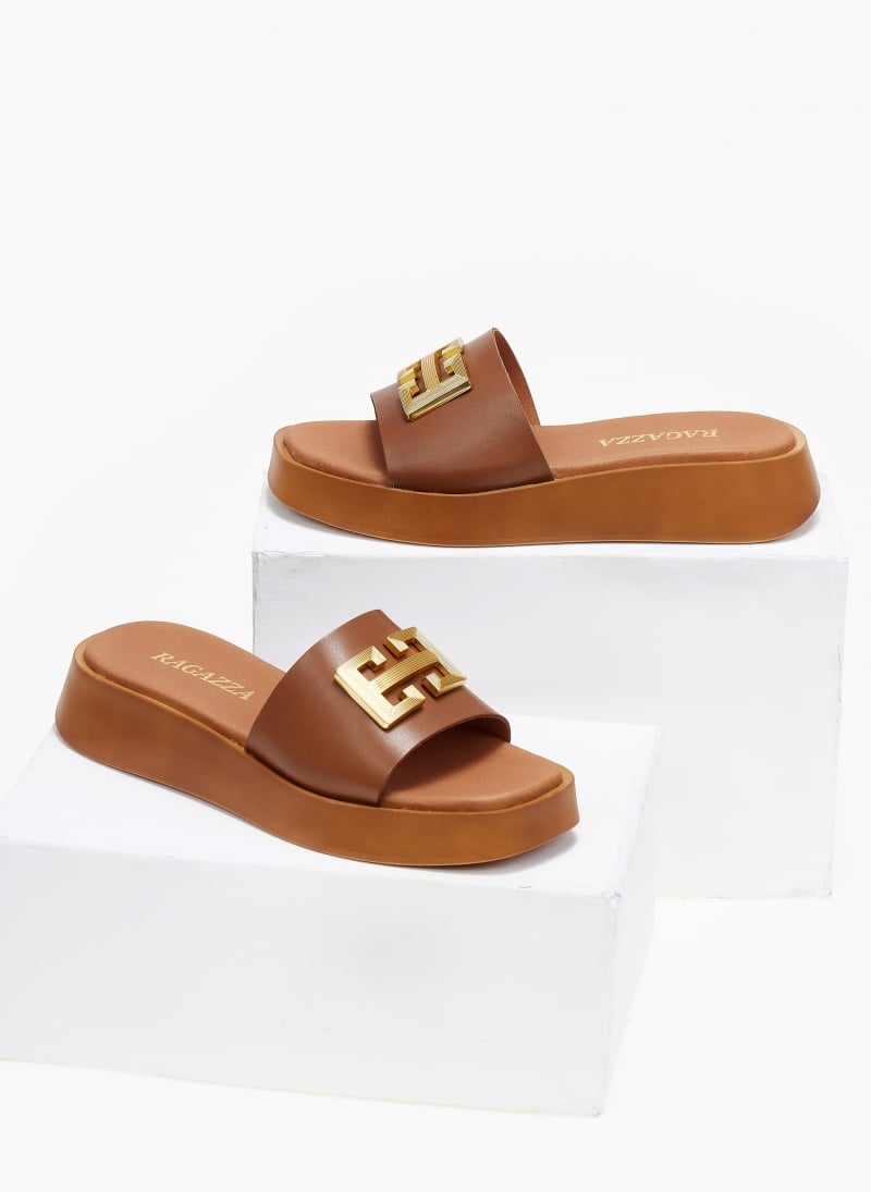 Flatforms δερμάτινα σανδάλια με φαρδιά φάσα Ragazza 01164