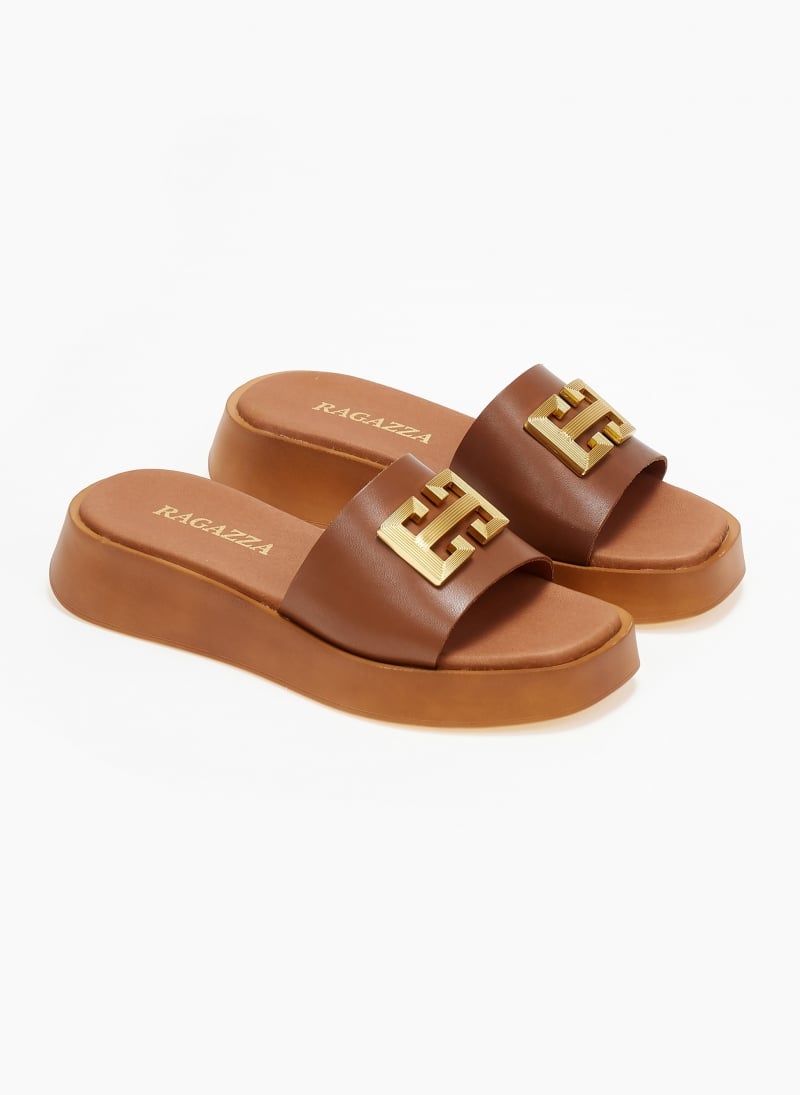Flatforms δερμάτινα σανδάλια με φαρδιά φάσα Ragazza 01164
