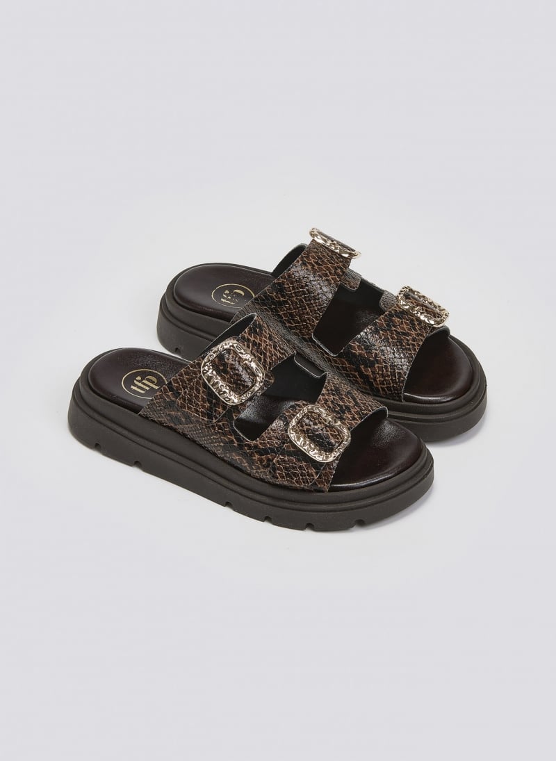 Flatforms δερμάτινα σανδάλια με print Tfp