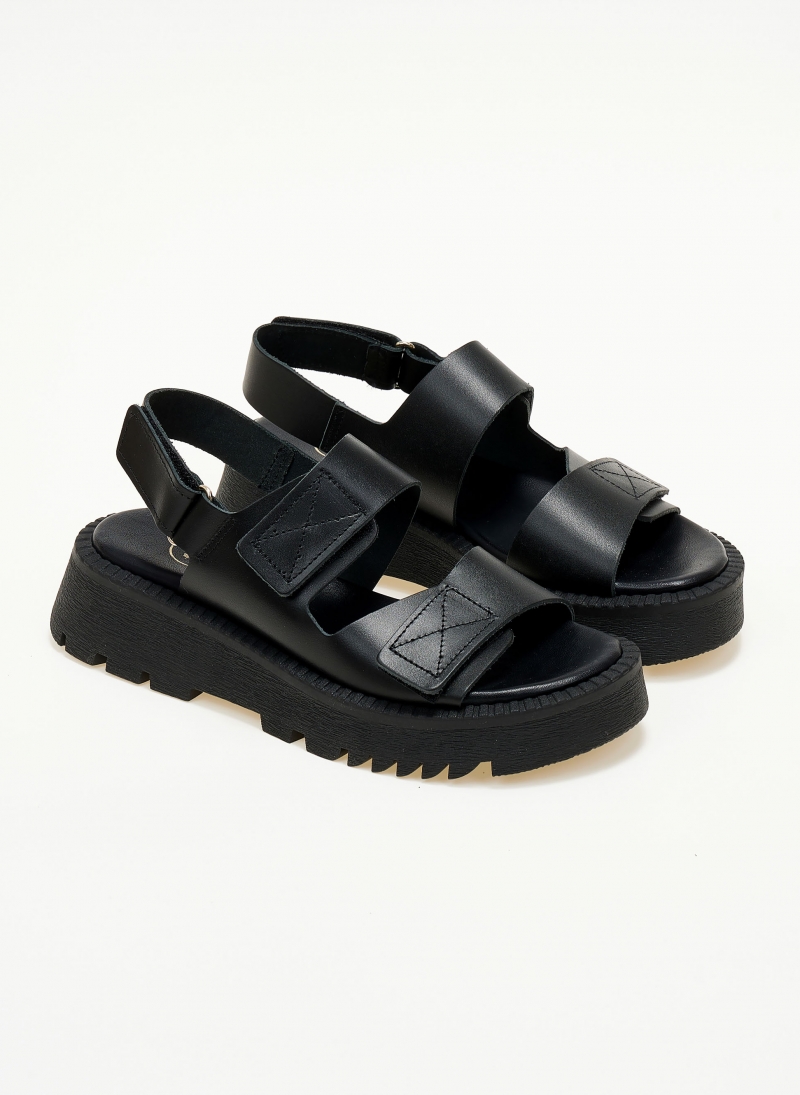 Flatforms δερμάτινα σανδάλια με velcro TFP