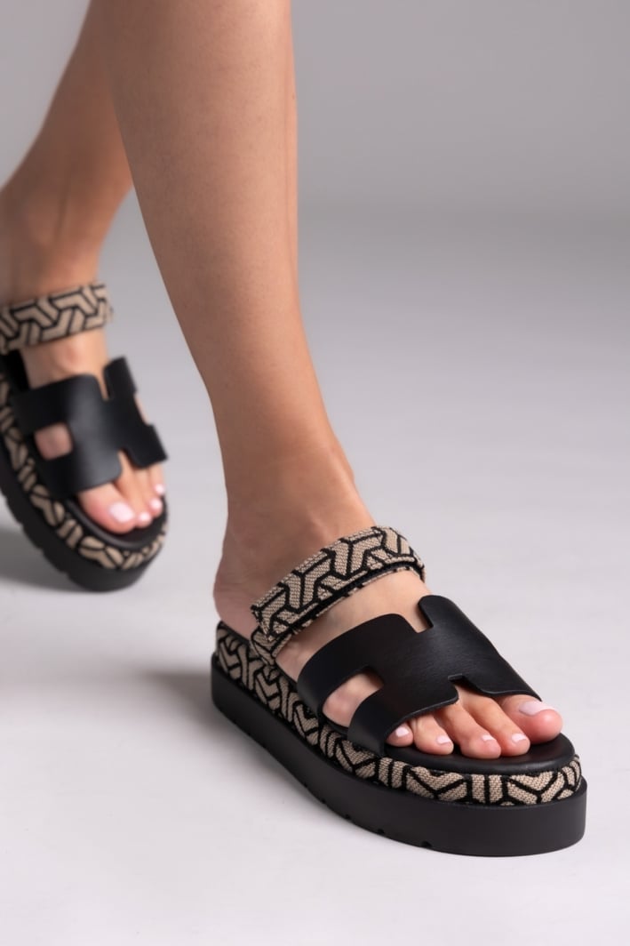 Flatforms σανδάλια δερμάτινα με print Mariella Fabiani 2524/91