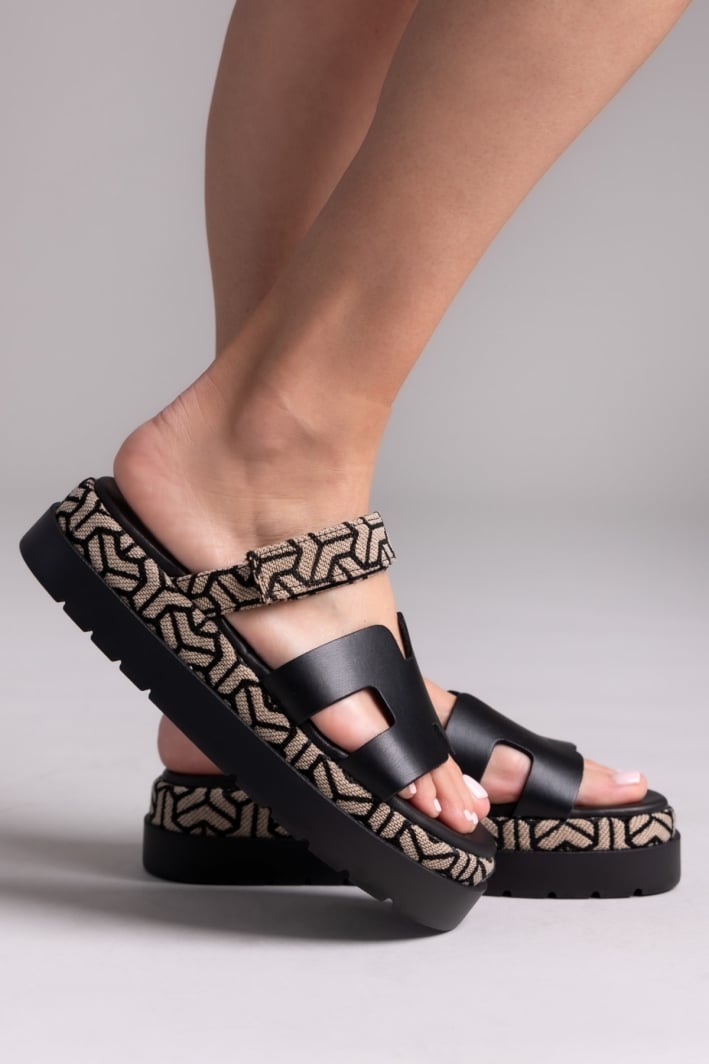 Flatforms σανδάλια δερμάτινα με print Mariella Fabiani 2524/91