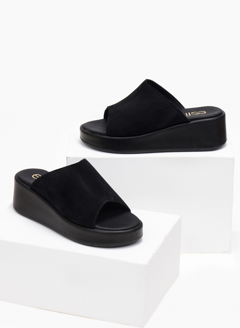 Πλατφόρμες suede με φαρδιά φάσα estil