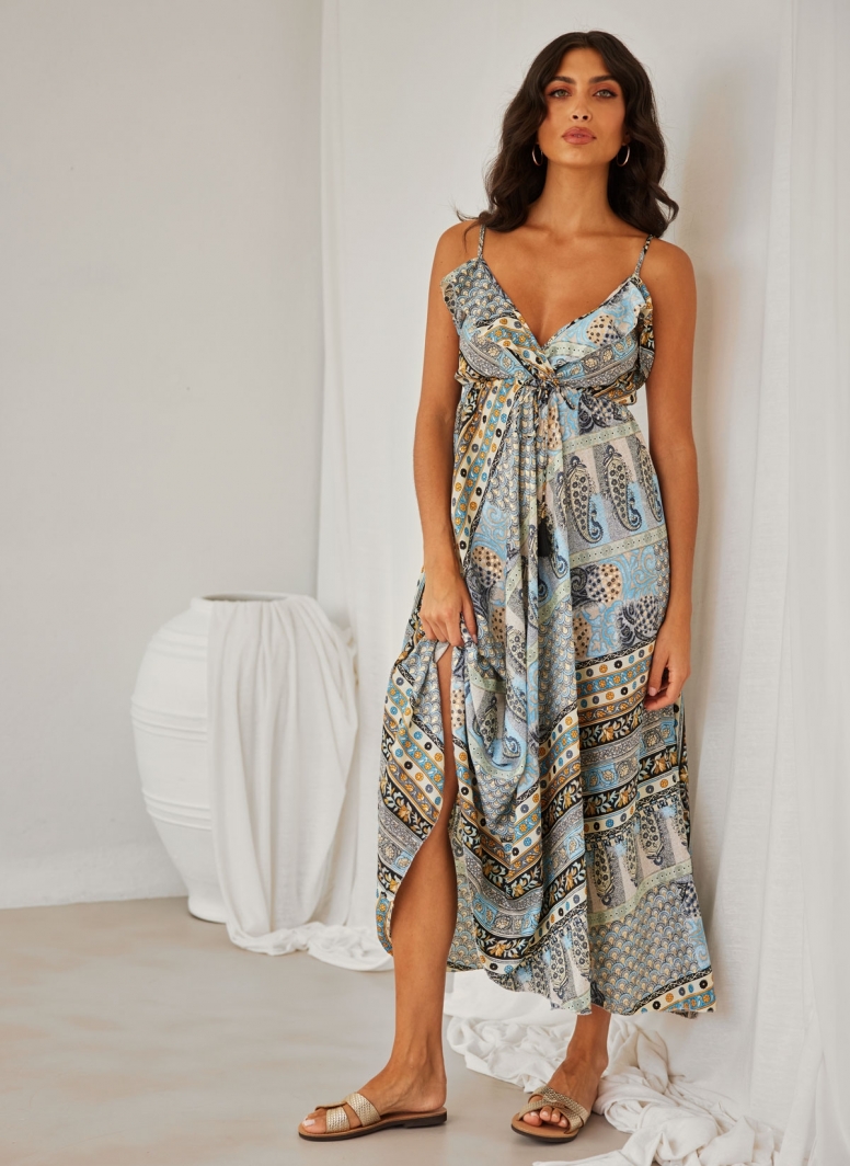 Φόρεμα boho μεταξωτό με λαχούρια