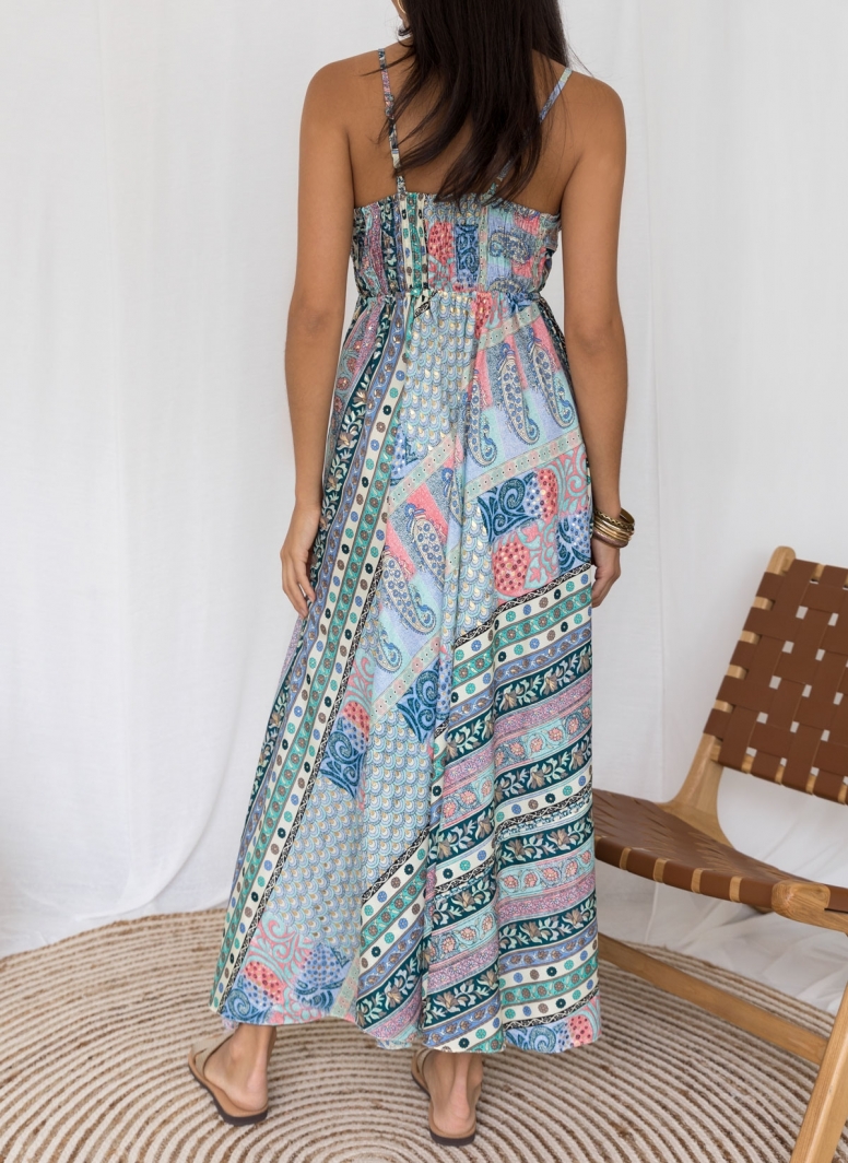 Φόρεμα boho μεταξωτό με λαχούρια