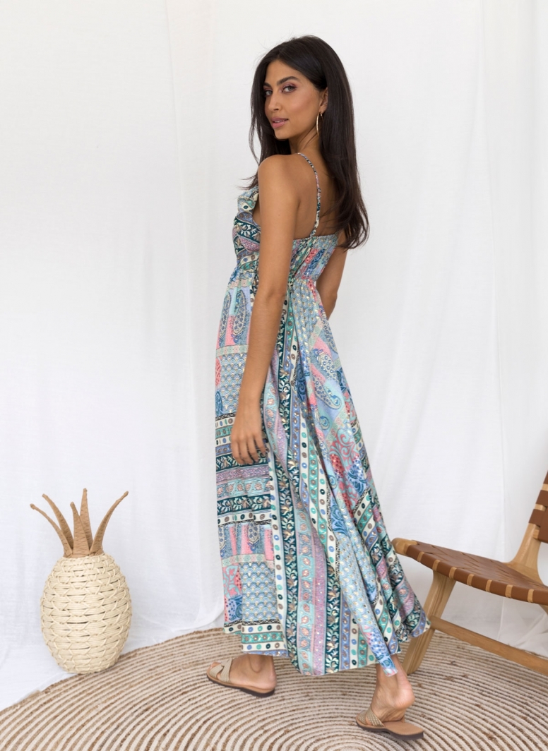 Φόρεμα boho μεταξωτό με λαχούρια