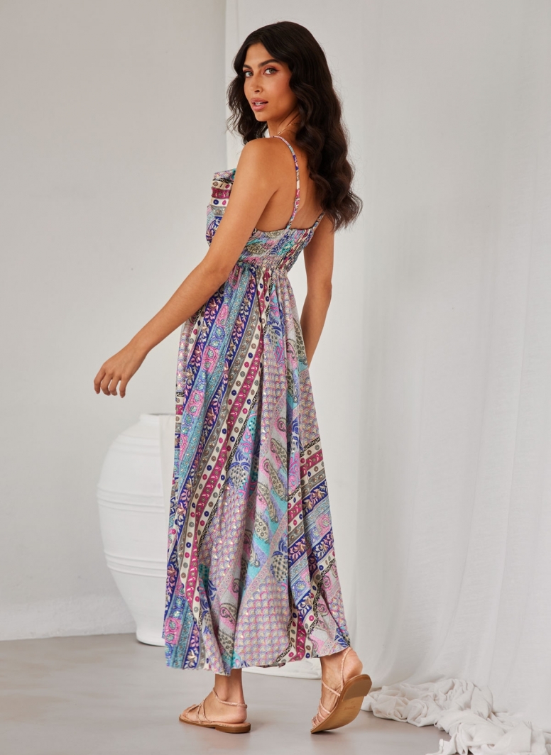 Φόρεμα boho μεταξωτό με λαχούρια