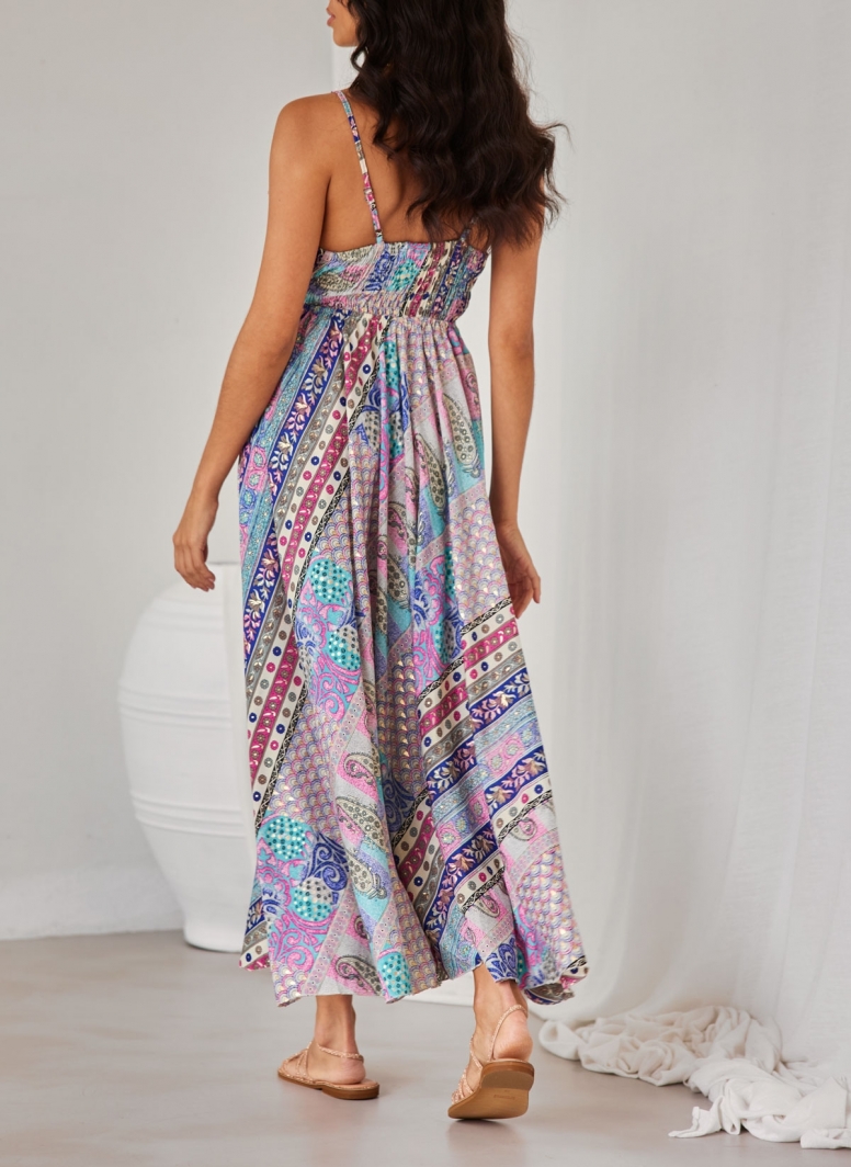 Φόρεμα boho μεταξωτό με λαχούρια