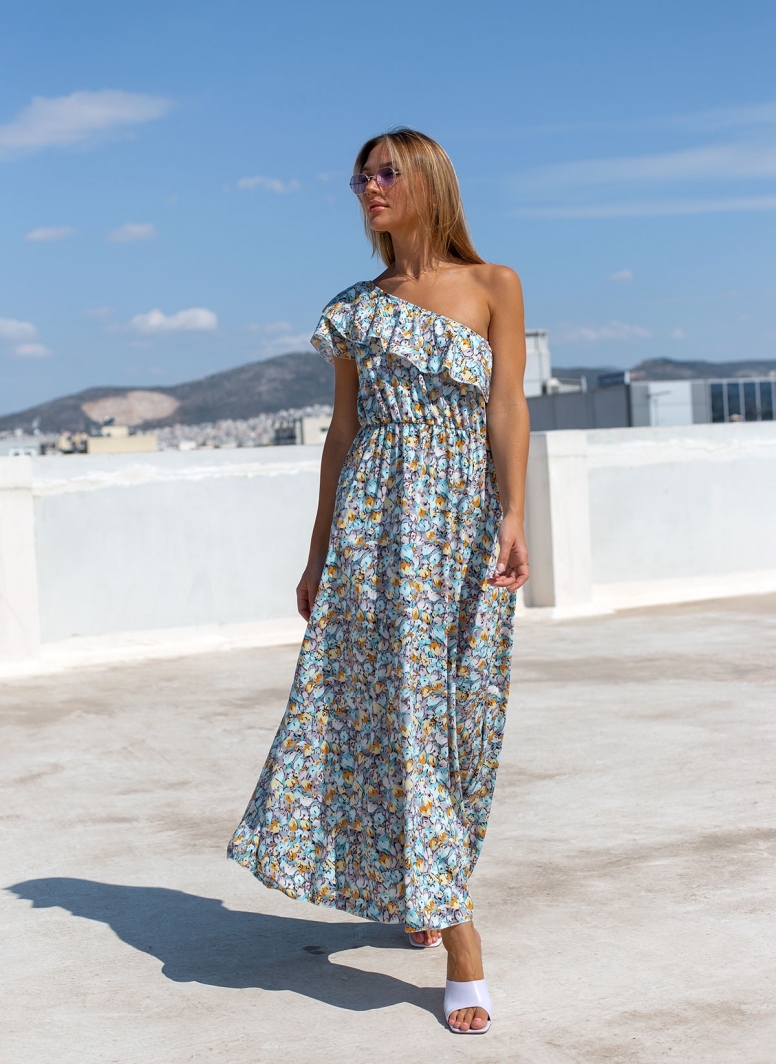 Εμπριμέ φόρεμα με έναν ώμο