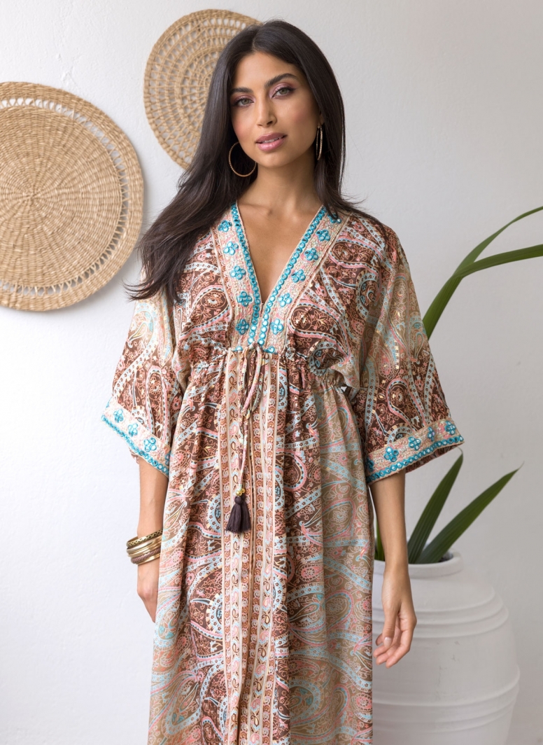 Boho φόρεμα μεταξωτό με λαχούρια