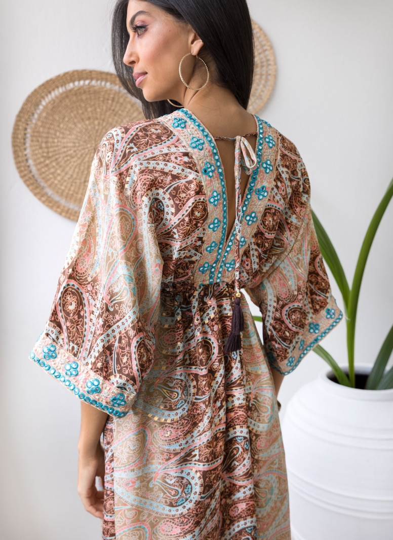 Boho φόρεμα μεταξωτό με λαχούρια