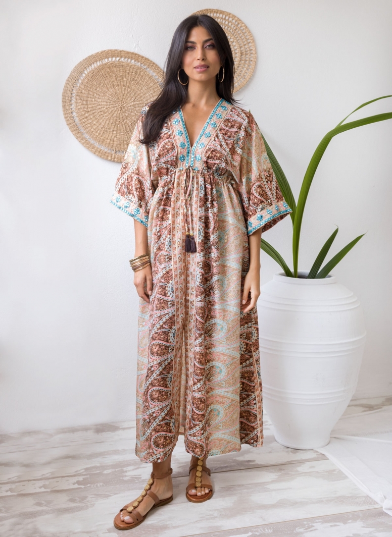 Boho φόρεμα μεταξωτό με λαχούρια