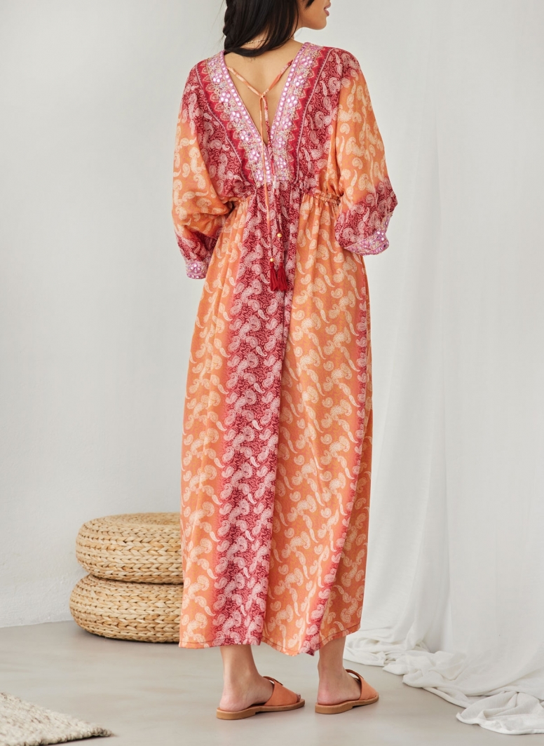 Boho φόρεμα μεταξωτό με λαχούρια