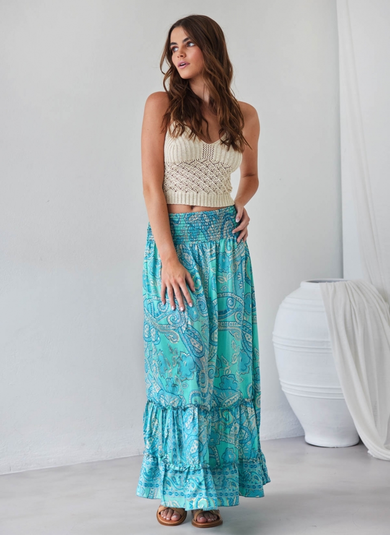 Φούστα μάξι με boho λαχούρια
