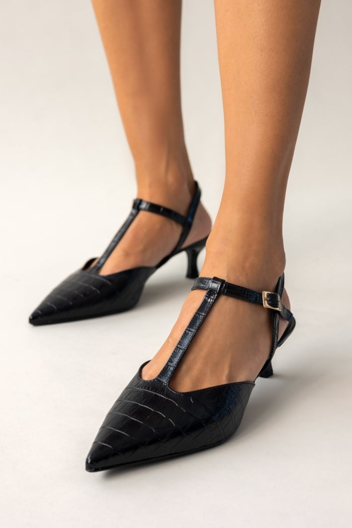Γόβες κροκό μυτερές t-strap TFP